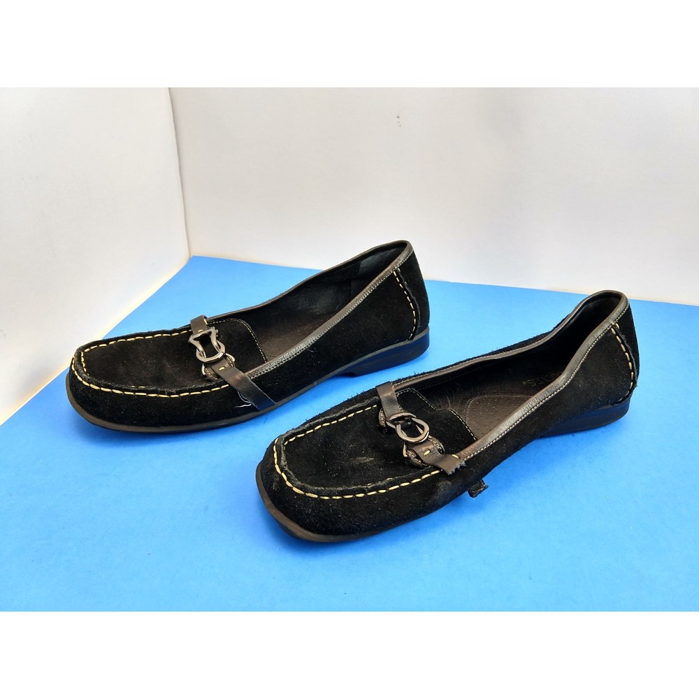 Aerosoles Women Black Suede Loafers Flats Size 11 Metallic Hardware Detail